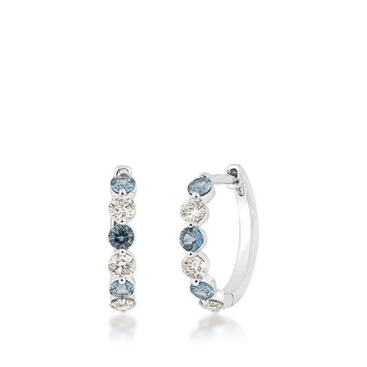 Yogo Sapphire & 1/2 ct. tw. Diamond Hoop Earrings in 10K White Gold