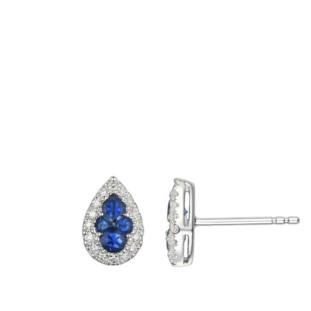 Sapphire Cluster & 1/5 ct. tw. Diamond Halo Pear-Shape Earrings in 10K White Gold