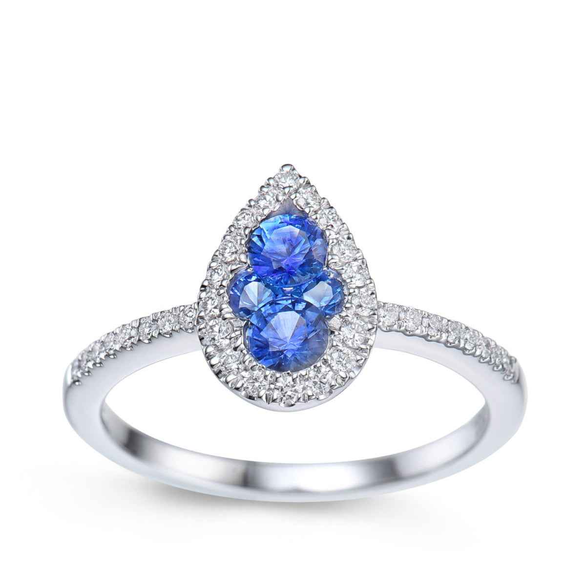 Sapphire & 1/4 ct. tw. Diamond Pear-Shaped Cluster Halo Ring in 10K White Gold