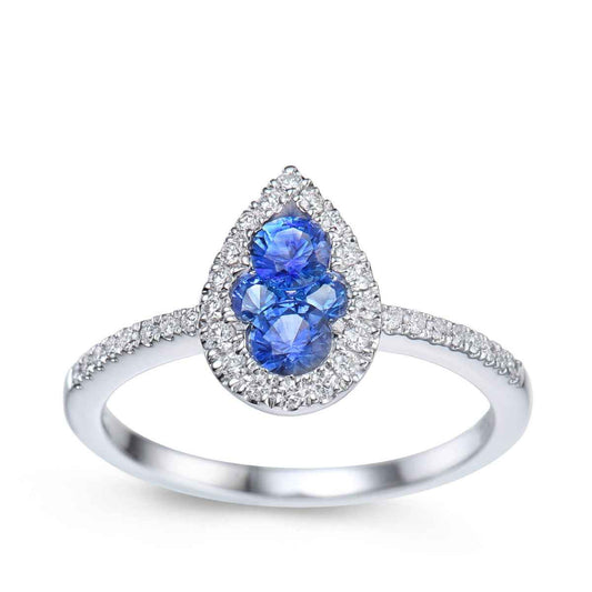 Sapphire & 1/4 ct. tw. Diamond Pear-Shaped Cluster Halo Ring in 10K White Gold