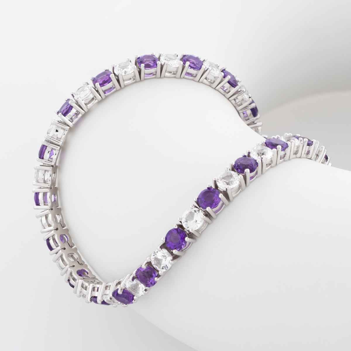Amethyst and Created White Sapphire 7-inch Tennis Bracelet in Sterling Silver front view