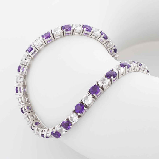 Amethyst and Created White Sapphire 7-inch Tennis Bracelet in Sterling Silver front view