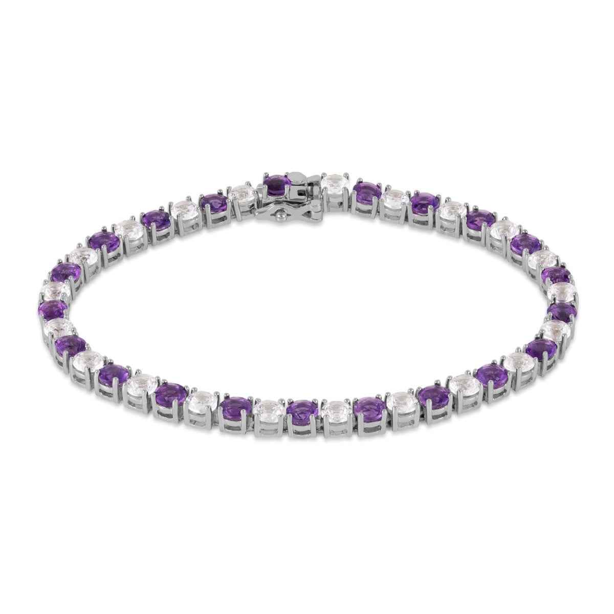 Amethyst and Created White Sapphire 7-inch Tennis Bracelet in Sterling Silver