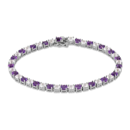 Amethyst and Created White Sapphire 7-inch Tennis Bracelet in Sterling Silver