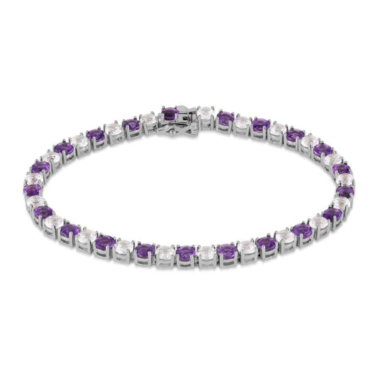 Amethyst and Created White Sapphire 7-inch Tennis Bracelet in Sterling Silver
