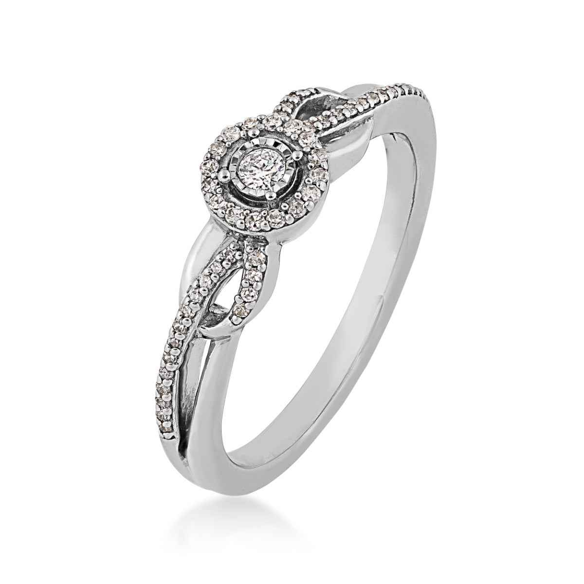Infinite Love 1/6 ct. tw. Diamond Halo Infinity Promise Ring in Sterling Silver front view