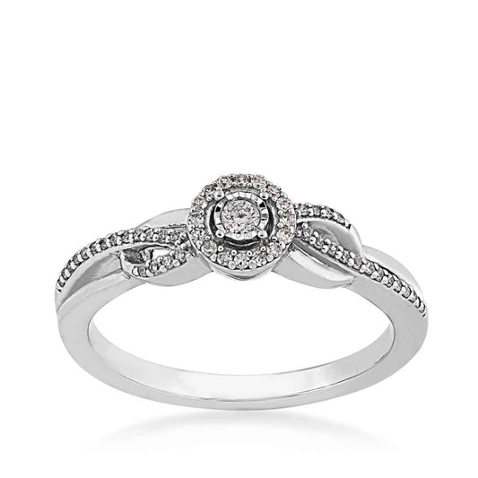 Infinite Love 1/6 ct. tw. Diamond Halo Infinity Promise Ring in Sterling Silver