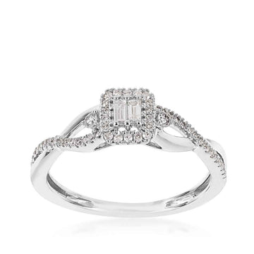 GOLD TAG Infinite Love 1/4 ct. tw. Baguette Cluster Halo Twist Band Promise Ring in 10K White Gold