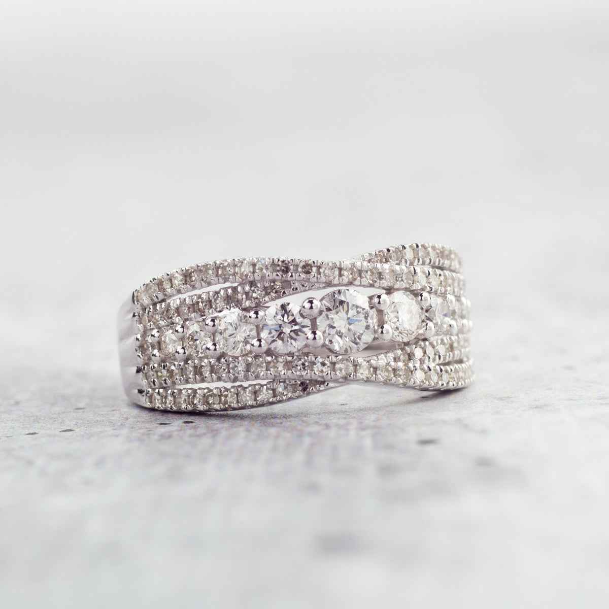 Journey Collection 1 ct. tw. Multirow Diamond Crossover Ring in 10K White Gold side profile