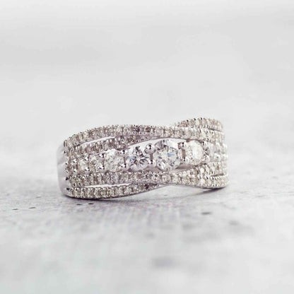 Journey Collection 1 ct. tw. Multirow Diamond Crossover Ring in 10K White Gold side profile