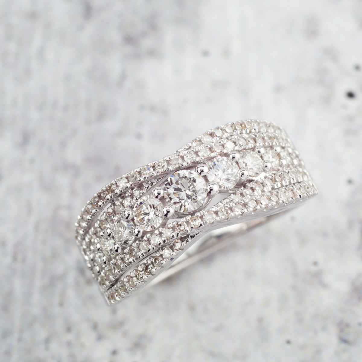 Journey Collection 1 ct. tw. Multirow Diamond Crossover Ring in 10K White Gold full view