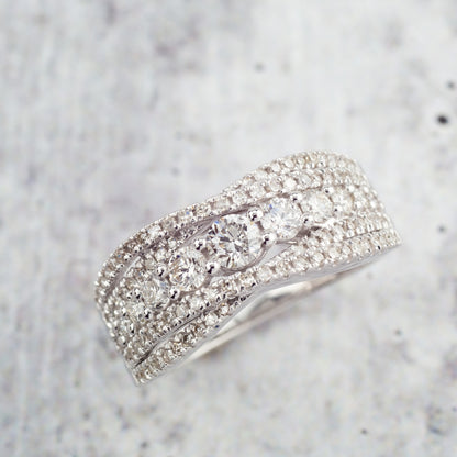 Journey Collection 1 ct. tw. Multirow Diamond Crossover Ring in 10K White Gold full view
