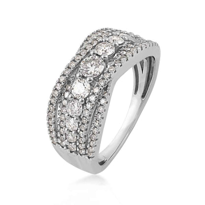 Journey Collection 1 ct. tw. Multirow Diamond Crossover Ring in 10K White Gold front view