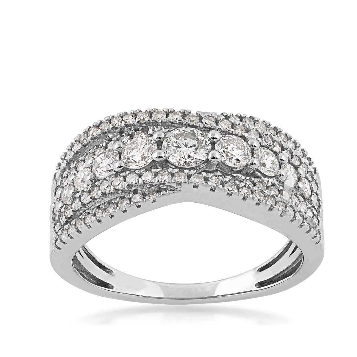 Journey Collection 1 ct. tw. Multirow Diamond Crossover Ring in 10K White Gold