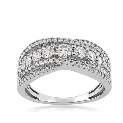 Journey Collection 1 ct. tw. Multirow Diamond Crossover Ring in 10K White Gold