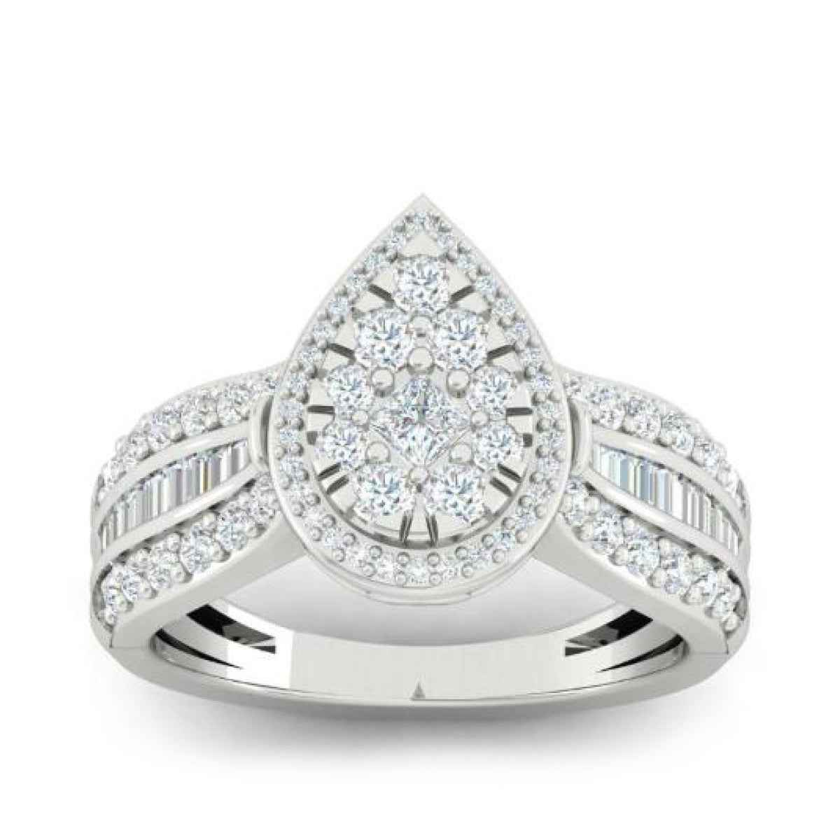 Fairytale Diamonds 1 ct. tw. Pear-Shaped Diamond Cluster Fashion Ring in 10K White Gold