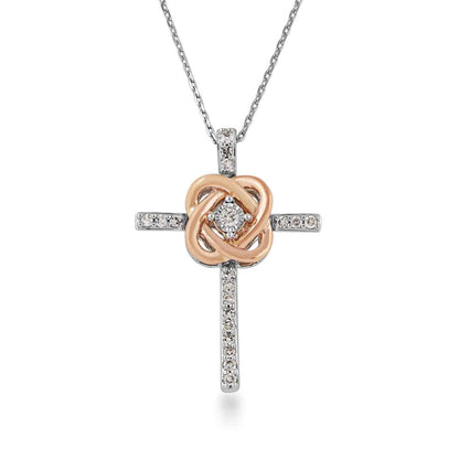Love Knot 1/10 ct. tw. Diamond Cross Pendant in Sterling Silver and 10K Pink Gold