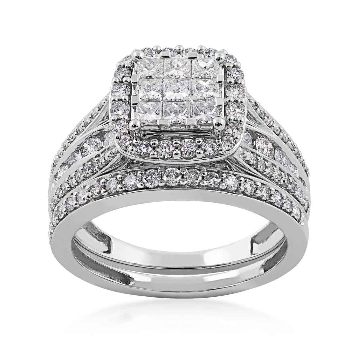 Fairytale Diamonds 1-1/2 ct. tw. Invisible Set Diamond Cluster Wedding Set in 10K White Gold