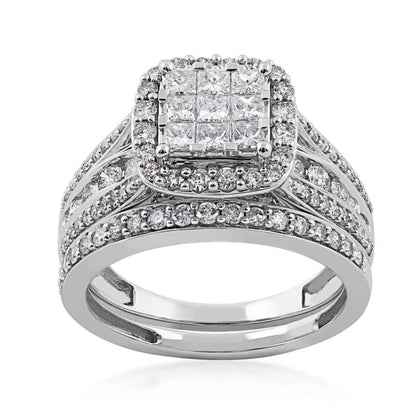 Fairytale Diamonds 1-1/2 ct. tw. Invisible Set Diamond Cluster Wedding Set in 10K White Gold