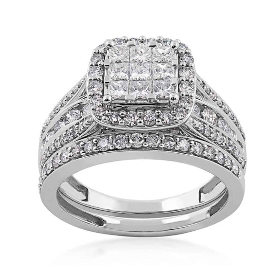 Fairytale Diamonds 1-1/2 ct. tw. Invisible Set Diamond Cluster Wedding Set in 10K White Gold