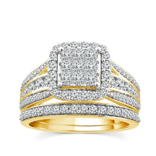 Fairytale Diamonds 1-1/2 ct. tw. Invisible Set Diamond Cluster Wedding Set in 10K Yellow Gold
