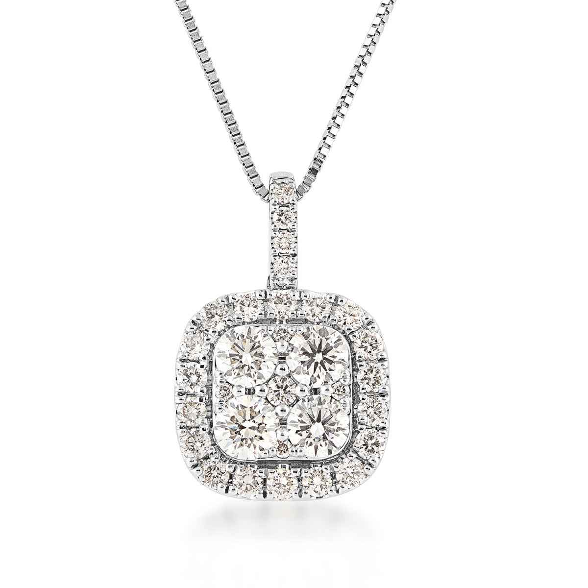 Fairytale Diamonds 1-5/8 ct. tw. Diamond Cluster Cushion-Shape Pendant in 14K White Gold