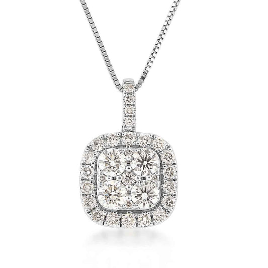 Fairytale Diamonds 1-5/8 ct. tw. Diamond Cluster Cushion-Shape Pendant in 14K White Gold