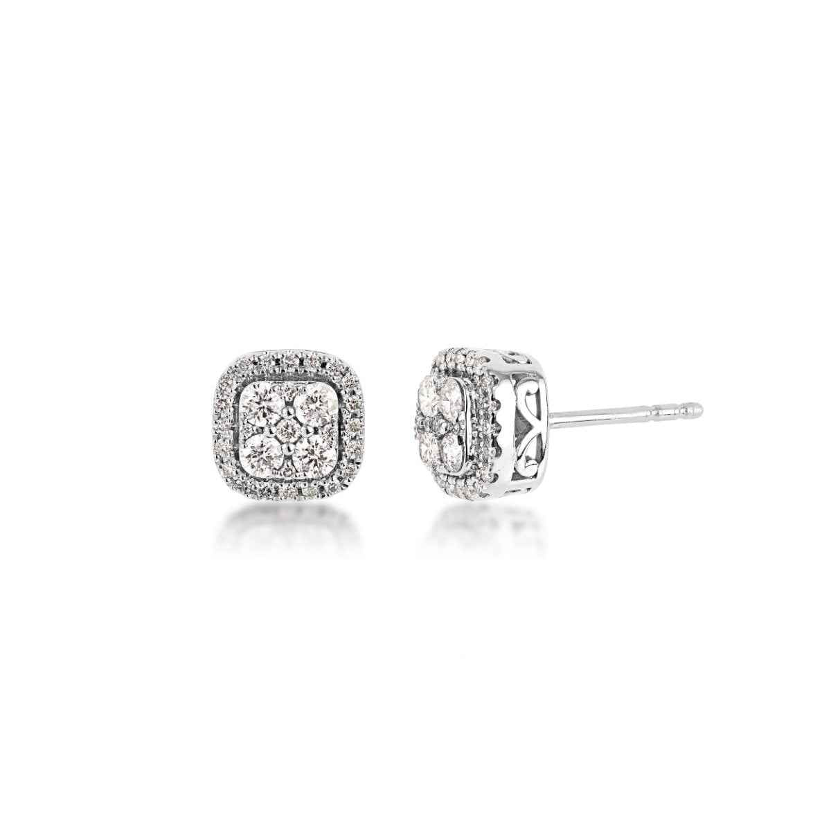 Fairytale Diamonds 5/8 ct. tw. Diamond Cushion Cluster Earrings in 14K White Gold