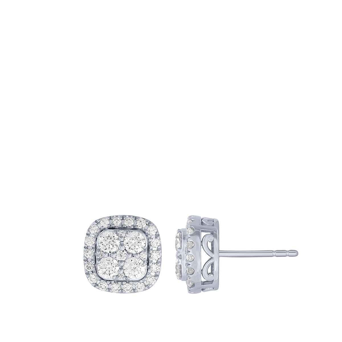 Fairytale Diamonds 1-1/2 ct. tw. Diamond Cluster Cushion-Shape Earrings in 14K White Gold
