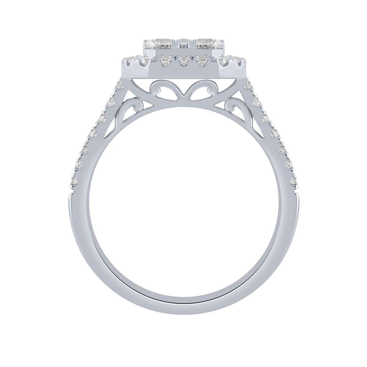 Fairytale Diamonds 1 ct. tw. Diamond Cushion-Shape Cluster Halo Ring in 14K White Gold close-up detail