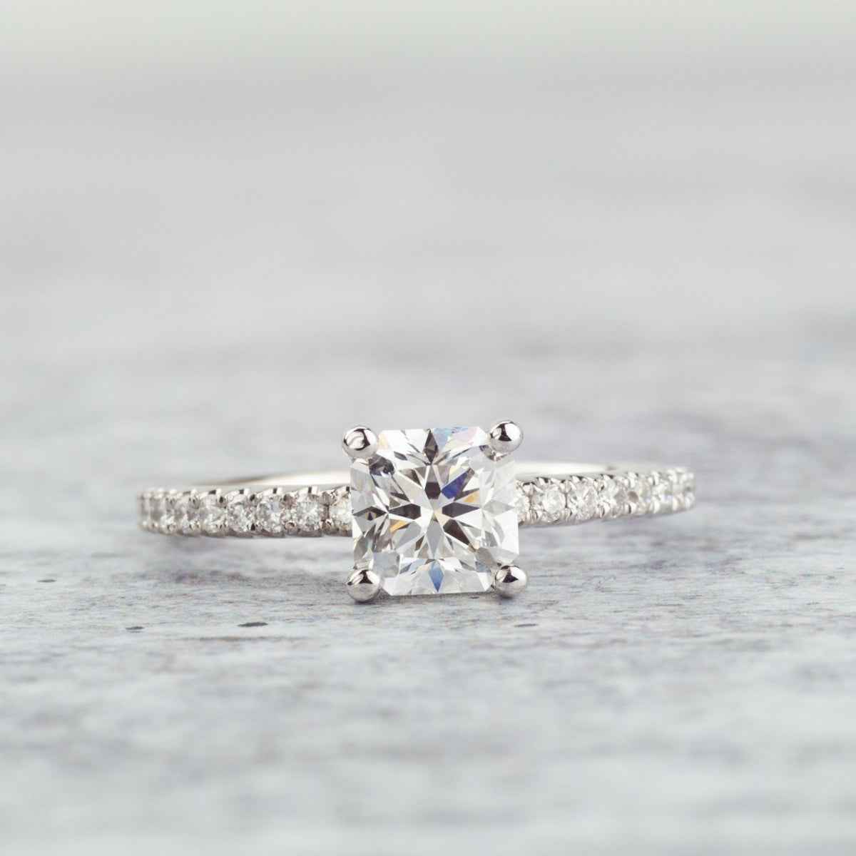 Canadian Rocks 1-1/4 ct. tw. Ideal Square Cut Diamond Engagement Ring in 14K White Gold close-up detail