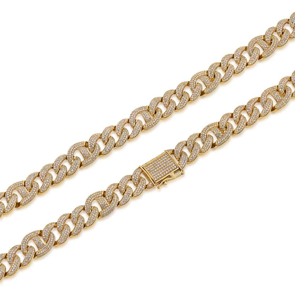14 ct. tw. Diamond 22-inch Miami Cuban Chain in 14K Yellow Gold front view