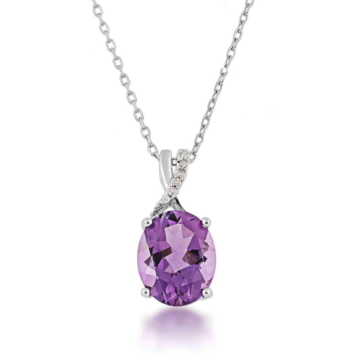 Amethyst and Diamond Accent Oval Fashion Pendant in 10K White Gold