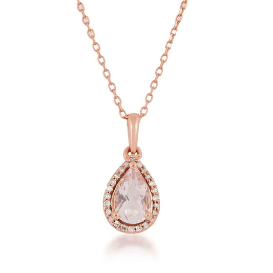 Pear Morganite & Diamond Accent Halo Pendant in 10K Pink Gold