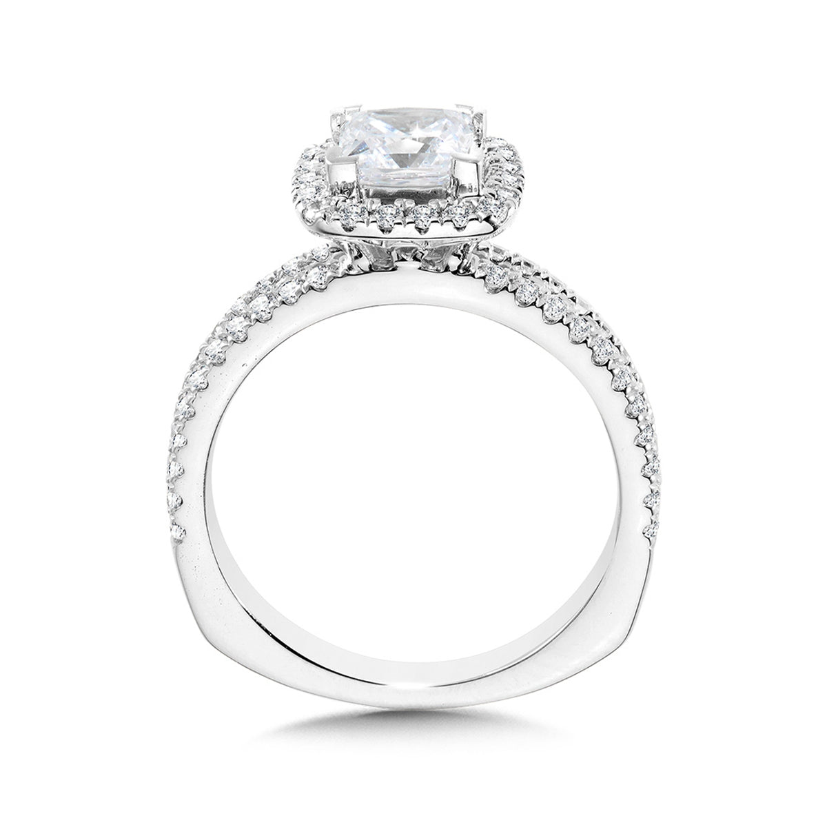 Valina 1/2 ct. tw. Diamond Halo Split Shank Princess Cut Semi-Mount Engagement Ring with European Shank in 14K front view
