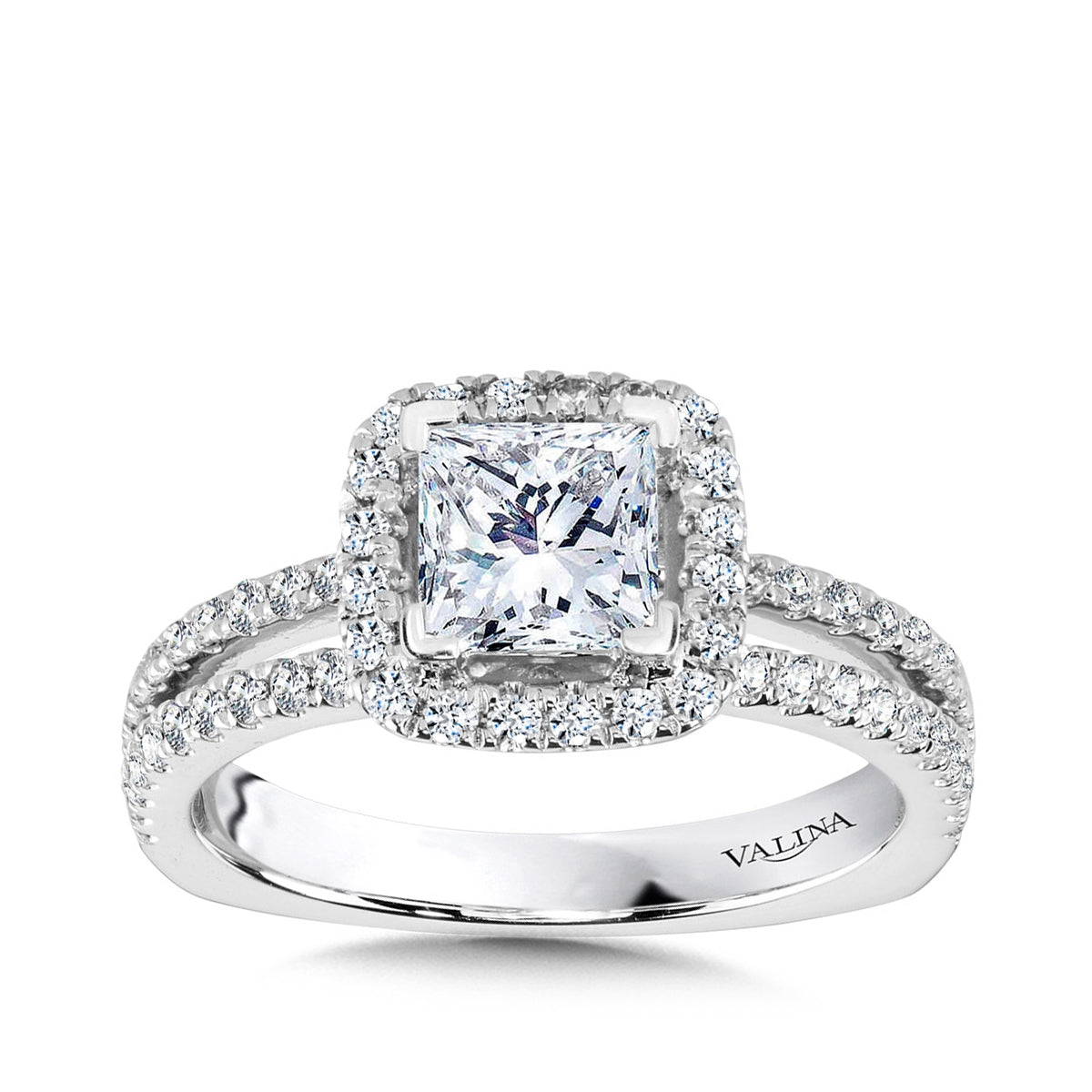 Valina 1/2 ct. tw. Diamond Halo Split Shank Princess Cut Semi-Mount Engagement Ring with European Shank in 14K White Gold