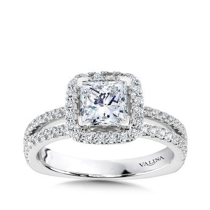 Valina 1/2 ct. tw. Diamond Halo Split Shank Princess Cut Semi-Mount Engagement Ring with European Shank in 14K White Gold