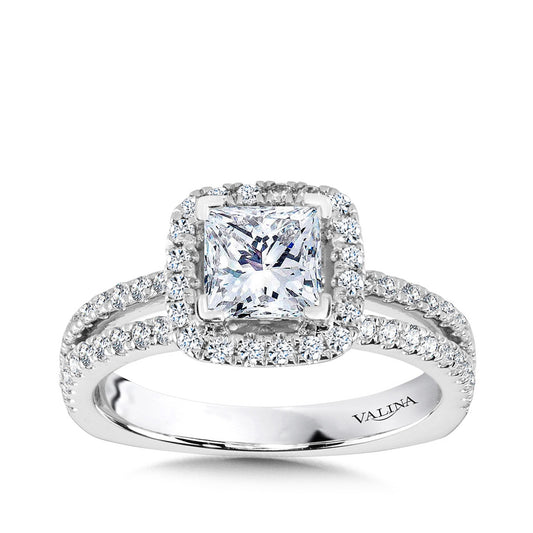 Valina 1/2 ct. tw. Diamond Halo Split Shank Princess Cut Semi-Mount Engagement Ring with European Shank in 14K White Gold