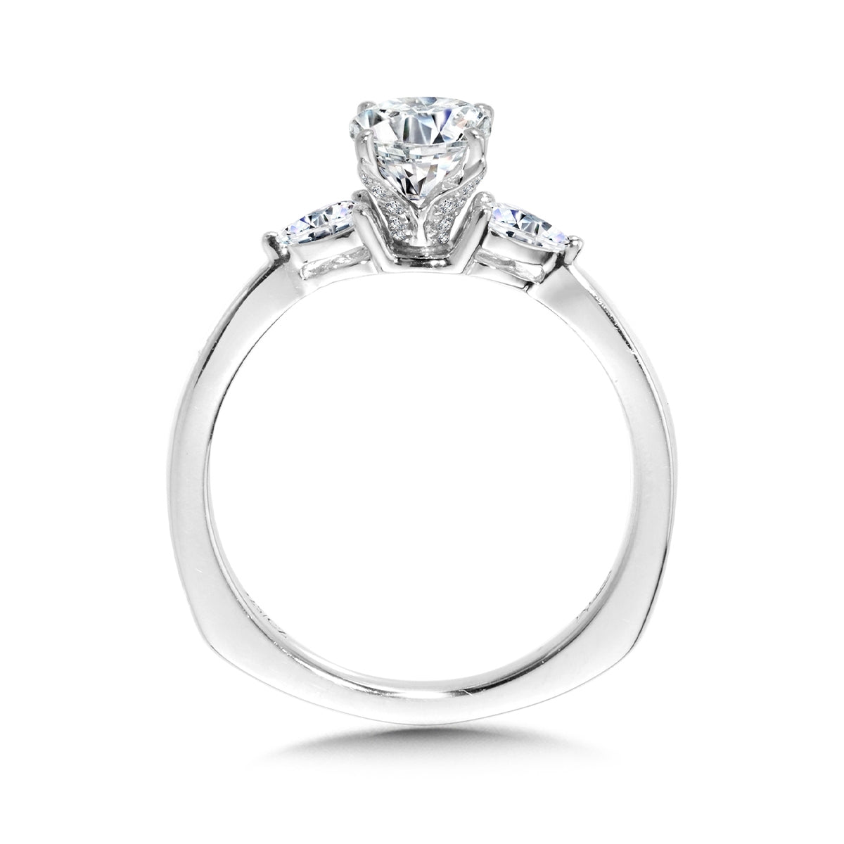 Valina 1/3 ct. tw. Pear Diamond Oval Semi-Mount Engagement Ring with European Shank in 14K White Gold front view
