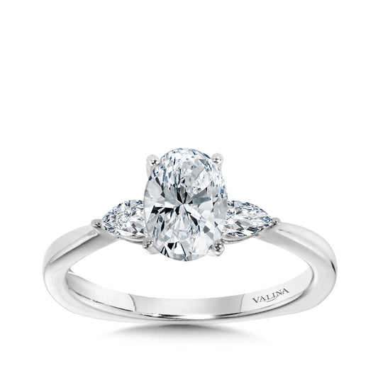 Valina 1/3 ct. tw. Pear Diamond Oval Semi-Mount Engagement Ring with European Shank in 14K White Gold