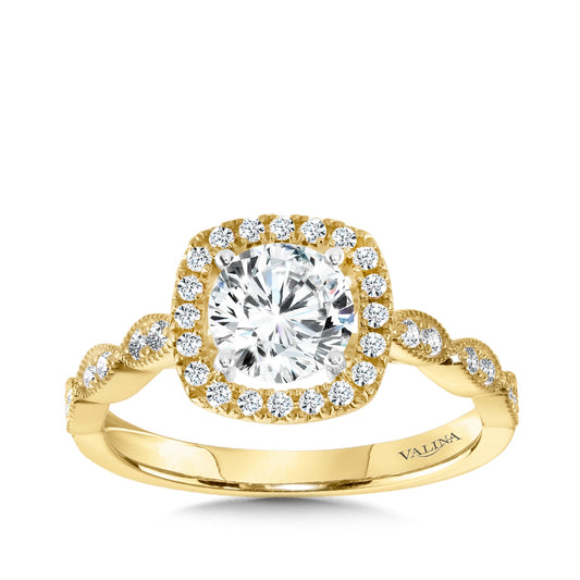 Valina 1/4 ct. tw. Diamond Halo Milgrain Round Semi-Mount Engagement Ring in 14K Yellow Gold