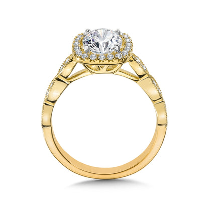 Valina 1/4 ct. tw. Diamond Halo Milgrain Round Semi-Mount Engagement Ring in 14K Yellow Gold front view