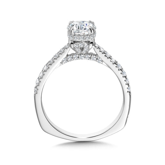 Valina 1/2 ct. tw. Diamond Hidden Halo Round Semi-Mount Engagement Ring with European Shank in 14K White Gold front view