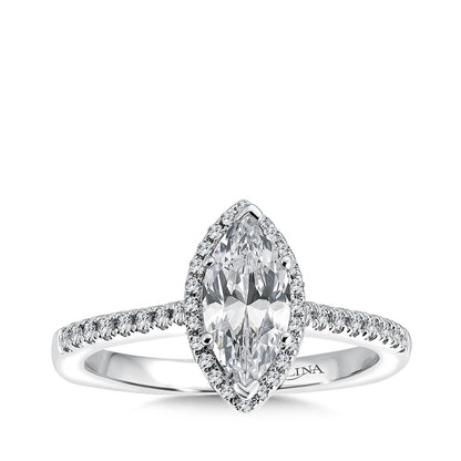 Valina 1/5 ct. tw. Diamond Halo Marquise Semi-Mount Engagement Ring with European Shank in 14K White Gold