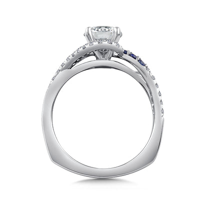 Valina 1/4 ct. tw. Diamond & Sapphire Bypass Round Semi-Mount Engagement Ring with European Shank in 14K White front view