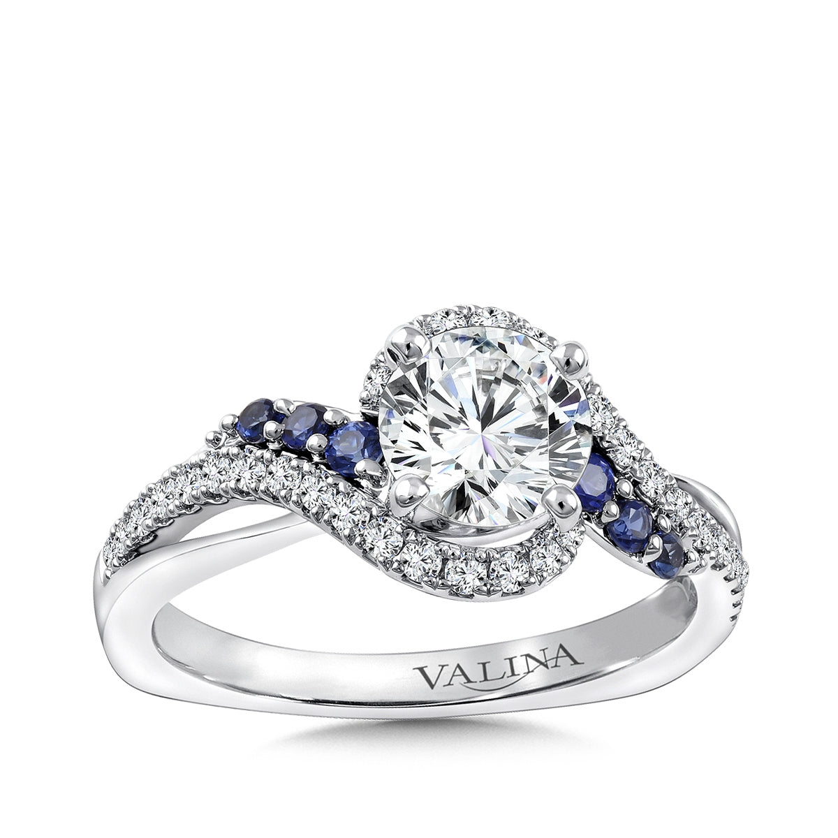 Valina 1/4 ct. tw. Diamond & Sapphire Bypass Round Semi-Mount Engagement Ring with European Shank in 14K White Gold