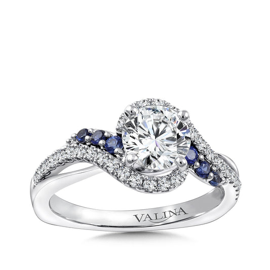 Valina 1/4 ct. tw. Diamond & Sapphire Bypass Round Semi-Mount Engagement Ring with European Shank in 14K White Gold