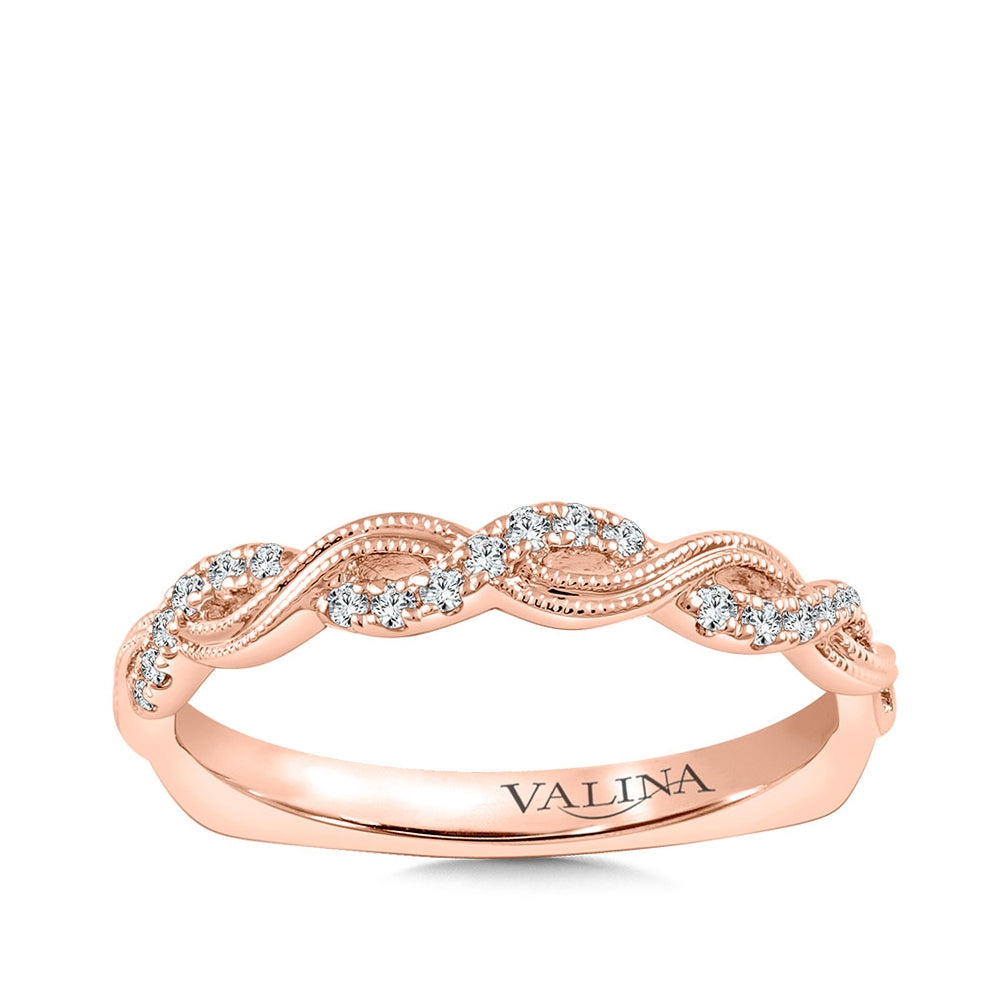 Valina 1/8 ct. tw. Diamond Milgrain Twist Wedding Ring with European Shank in 14K Pink Gold