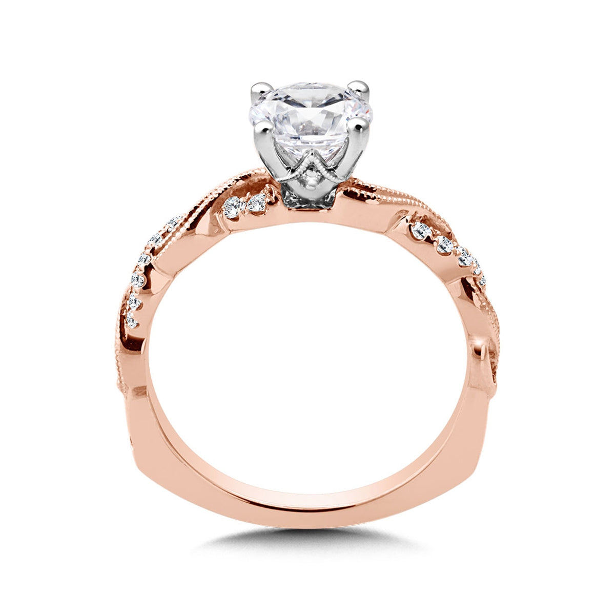 Valina 1/8 ct. tw. Diamond Milgrain Twist Round Semi-Mount Engagement Ring with European Shank in 14K Pink Gold front view (2)