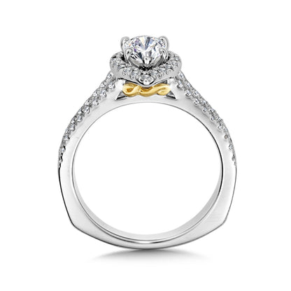 Valina 1/10 ct. tw. Diamond Halo Split Shank Pear Semi-Mount Engagement Ring with European Shank in 14K White front view